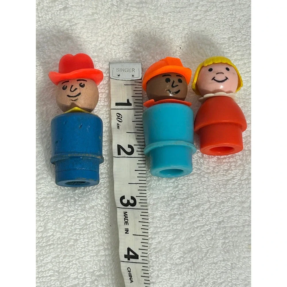 Vintage Fisher Price Little People Wood Plastic‎ Cowboy Construction Girl Lot 3